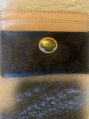 Coach Signature Card Case with Beige Trim